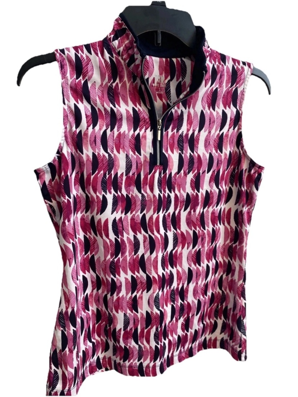 TAIL WHITE LABEL magenta Pink Black Patterned 1/4 Zip Poly Golf Shirt. Small